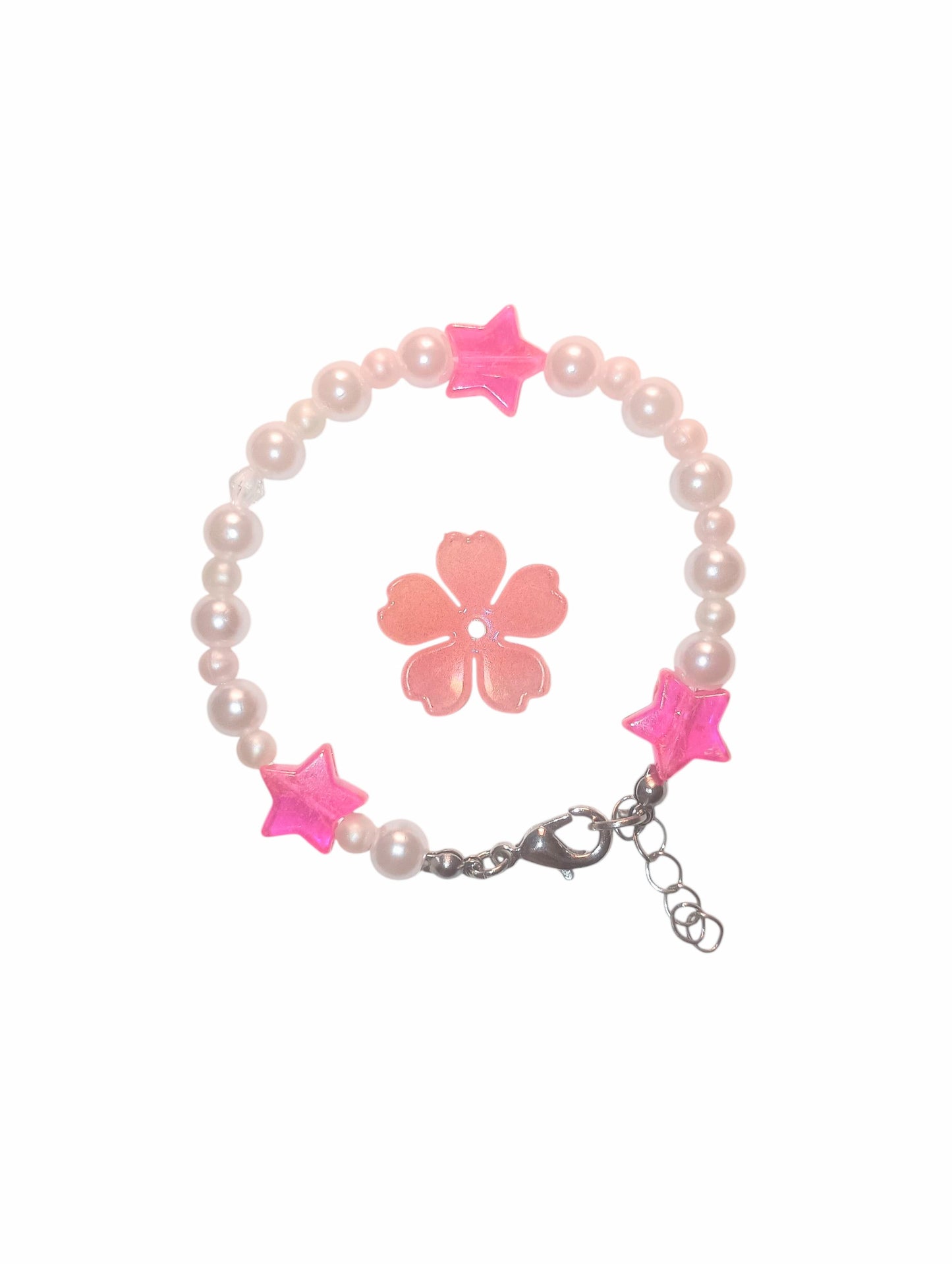 Pink Pearly White Star Bracelet Adjustable
