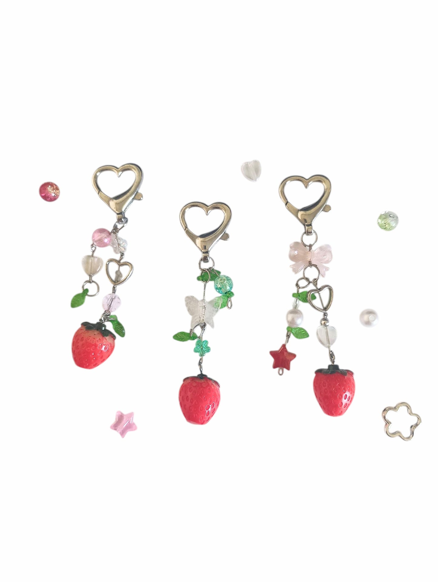 Short Strawberry Charm Keychain