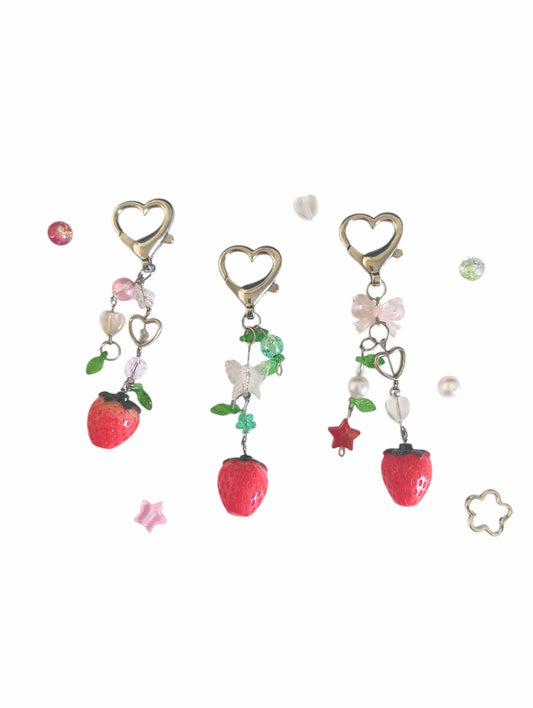 Short Strawberry Charm Keychain