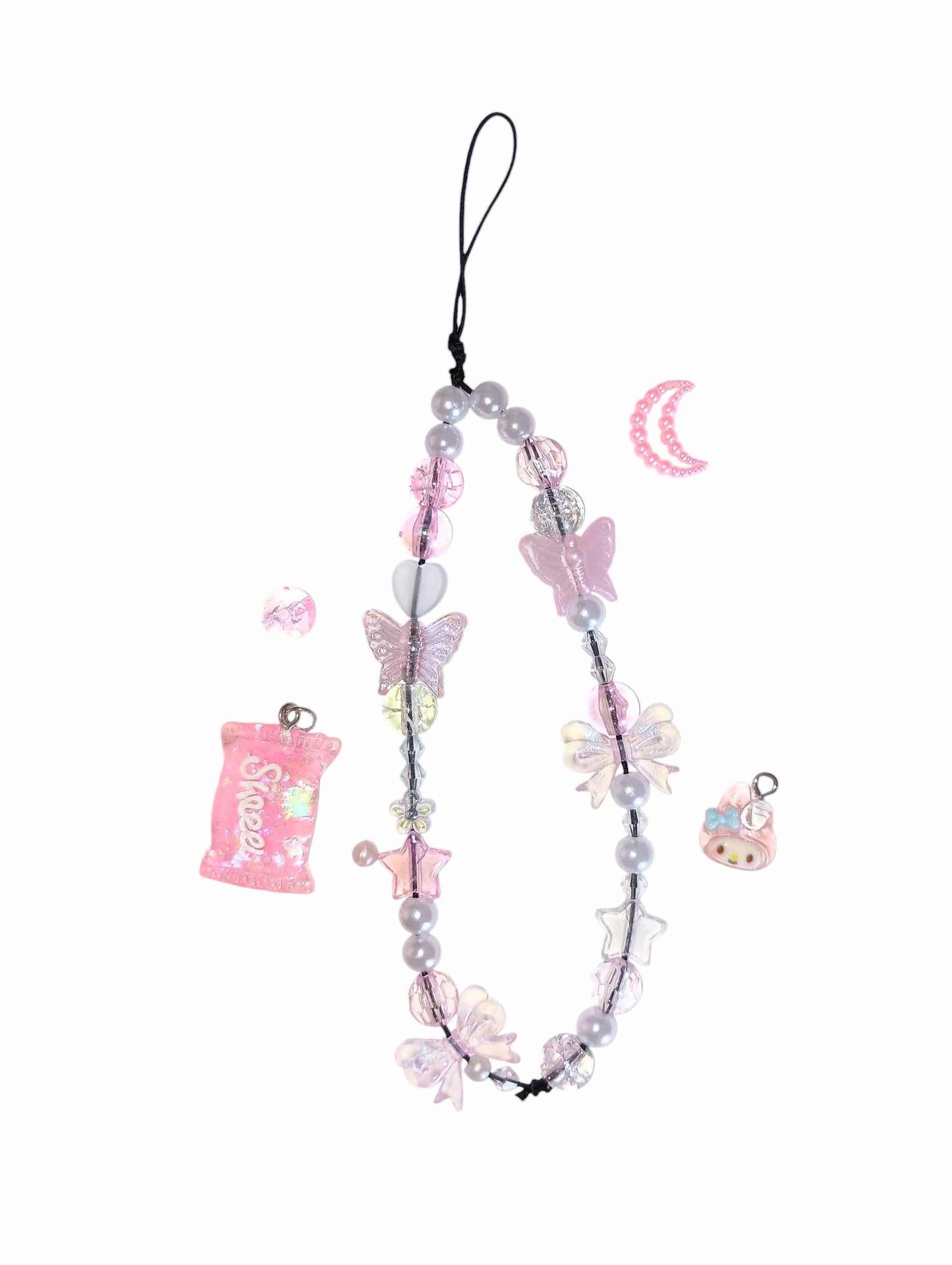 Pearly White Pink Phone Charm Strap