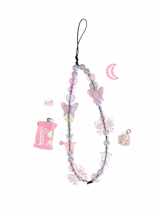 Pearly White Pink Phone Charm Strap