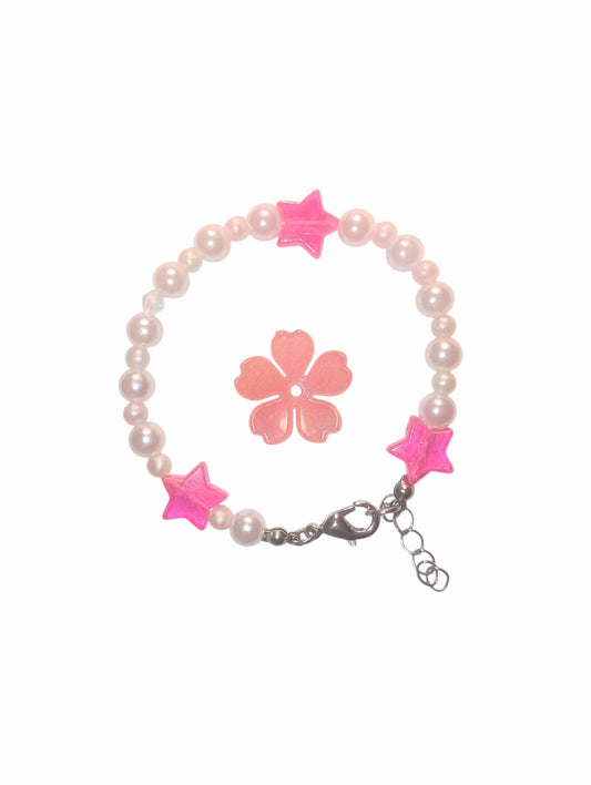 Pink Pearly White Star Bracelet Adjustable