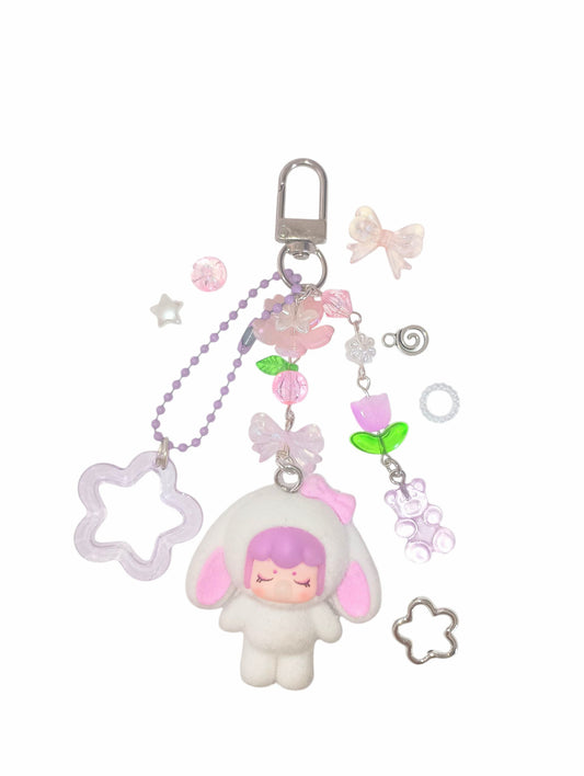 Purple Fuzzy Bunny Girl Keychain